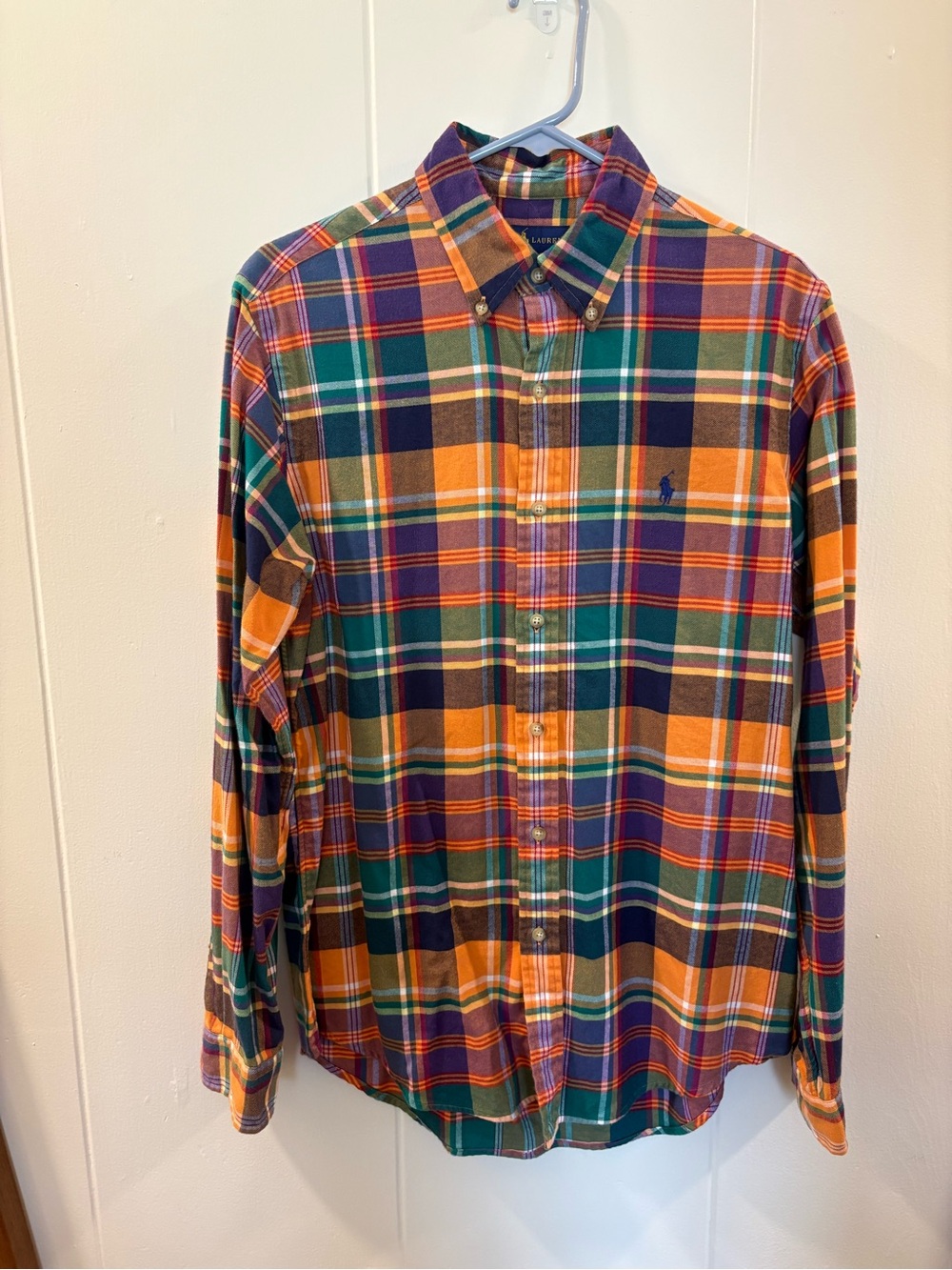 Ralph Lauren Flannel Orange, Green & Navy Plaid Button-Down Shirt